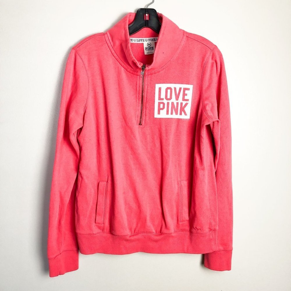 Victoria's Secret PINK Logo Quarter Zip Pullover Pink Sweater Medium
